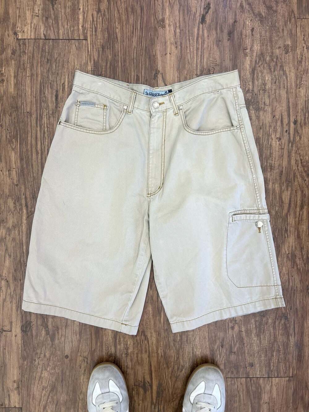 Vintage Mecca DNM Jean Therapy Division Beige Cargo Jorts Skate Shorts Size 34